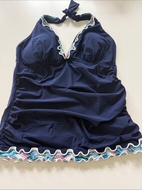 Profile By Gottex Navy Swim Top with Subtle Trim